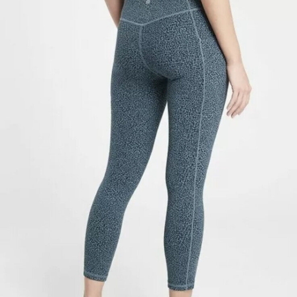 Athleta Salutation Stash II Textured Tight L Petite Micro Cheetah Blue Navy - Picture 2 of 8